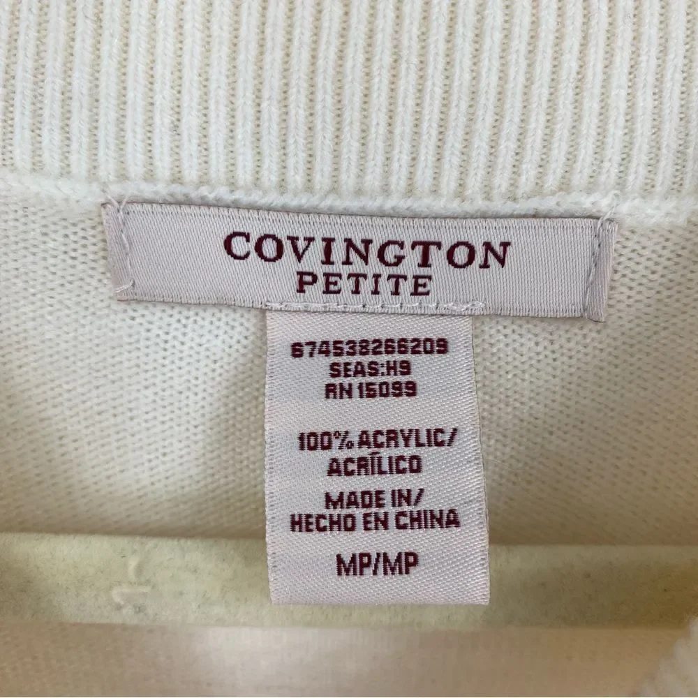 Covington Women’s High Neck 3/4 Sleeve Cream Sweater size MP